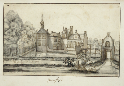 135418 Gezicht op het omgrachte kasteel Groenestein te Nederlangbroek (gemeente Langbroek) uit het zuidoosten, met ...